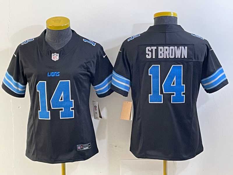 Womens Detroit Lions #14 Amon Ra St Brown Limited Black 2024 FUSE Vapor Jersey->women nfl jersey->Women Jersey